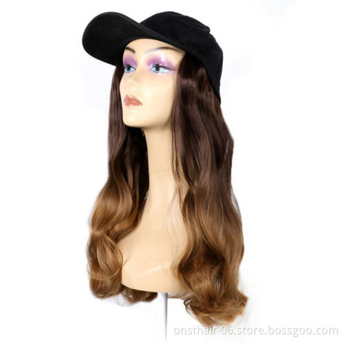 MYZYR 18inch Ombre Hair Natural Wave Wigs For Women Synthetic Hairpiece With Baseball Duck Tongue Hat Makeup Wigs